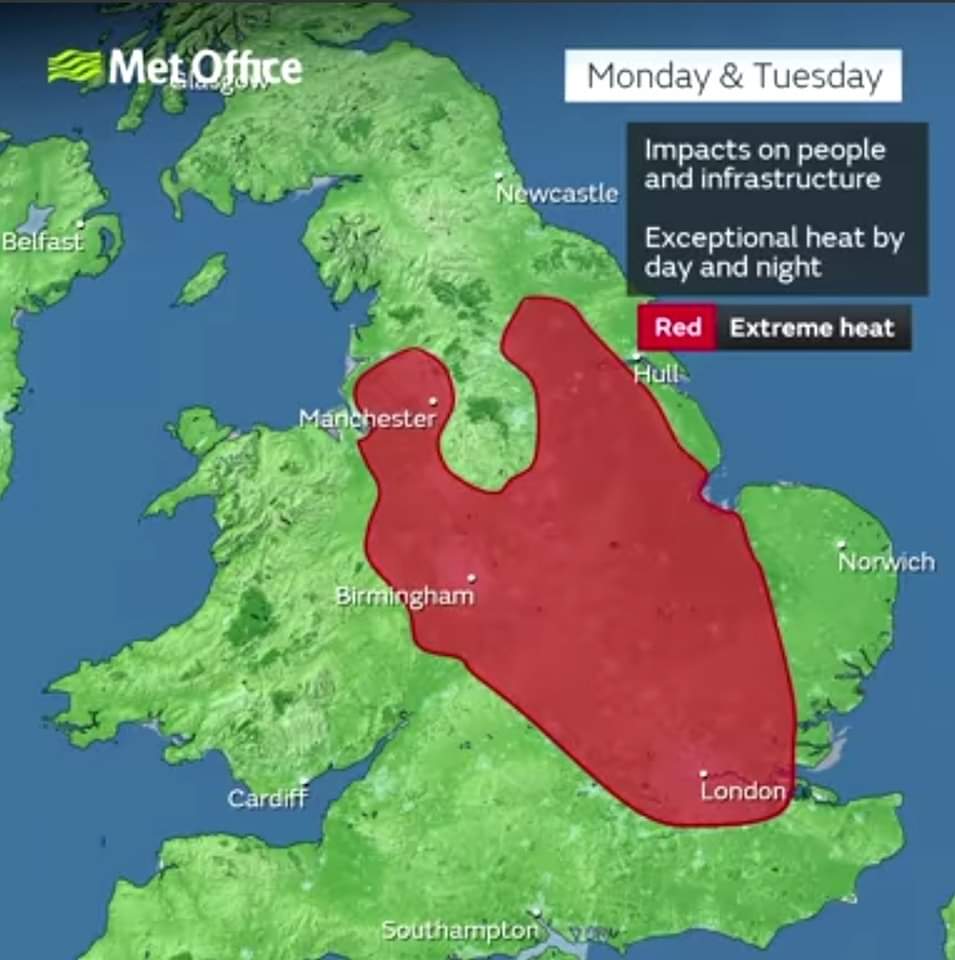 بريطانيا تعلن حالة الطوارئ بسبب ارتفاع درجات الحرارة خلال يومي الاثنين والثلاثاء