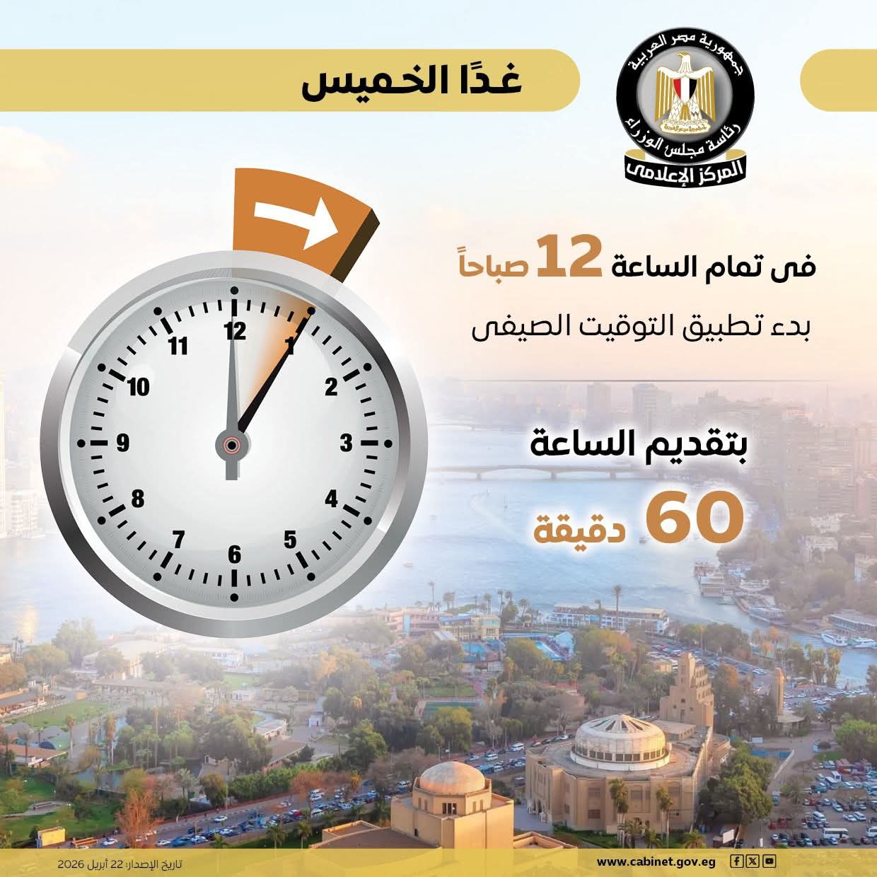 تقديم الساعة 60 دقيقة.. تفاصيل تطبيق التوقيت الصيفي في مصر